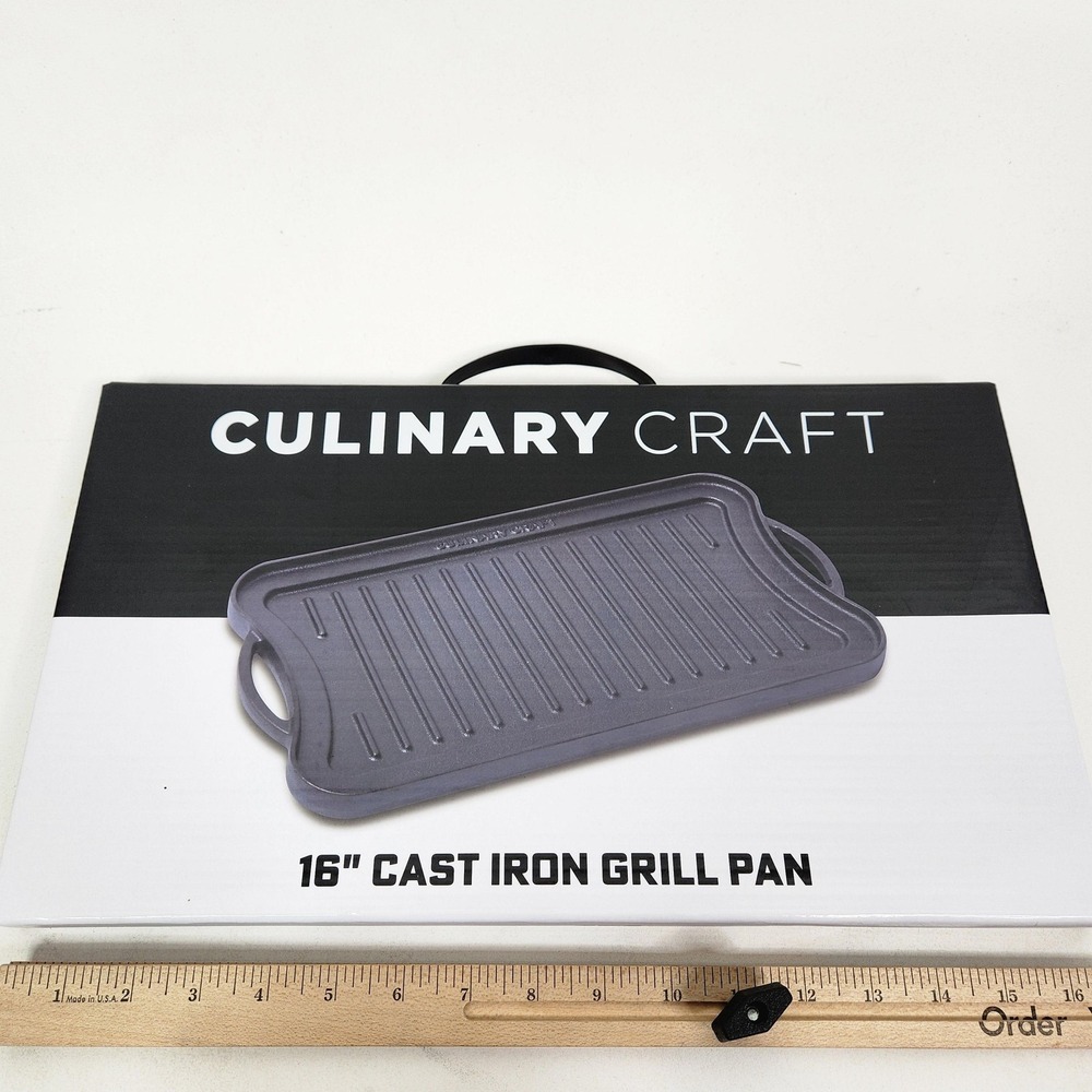 Culinary Craft 16 Inch Cast Iron Grill Pan Black Double Handle Oven Safe Kitchen